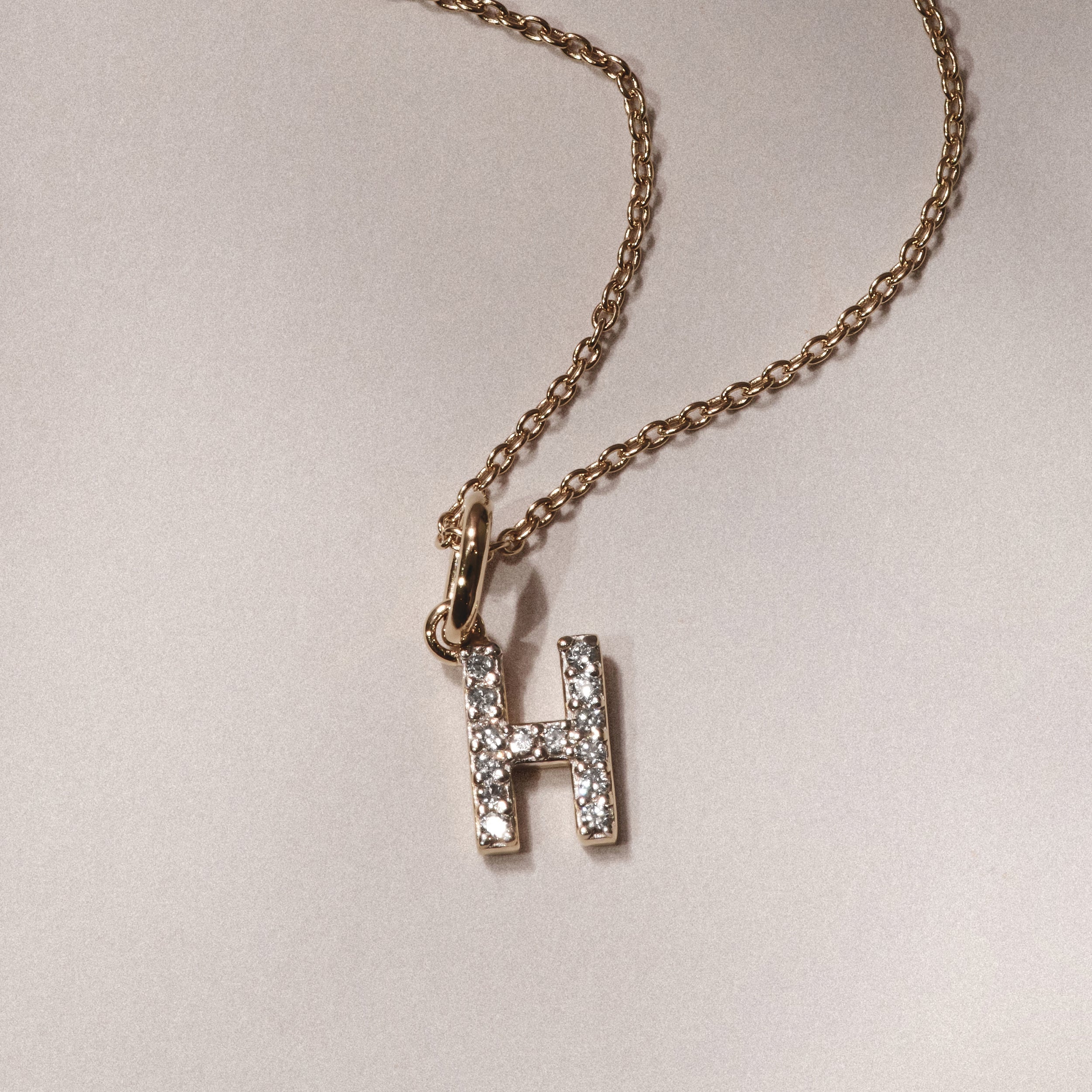 Love Letter Initial H Lab Diamond Necklace set in 18K Gold Vermeil